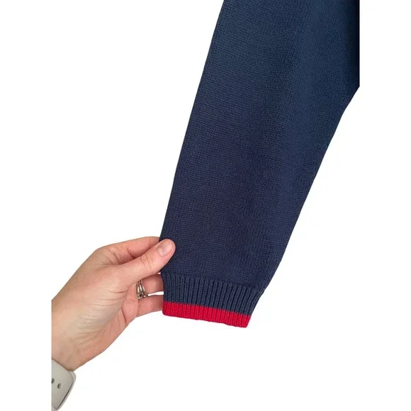 Vintage Red Blue White Cotton Star Knit Sweater Medium Heritage Americana Preppy - Picture 3 of 5